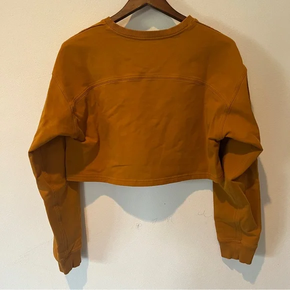 Lululemon Cropped Crew Neck Terry Sweater Raw Shoulder Seams Cuffed Sleeves - Picture 4 of 6